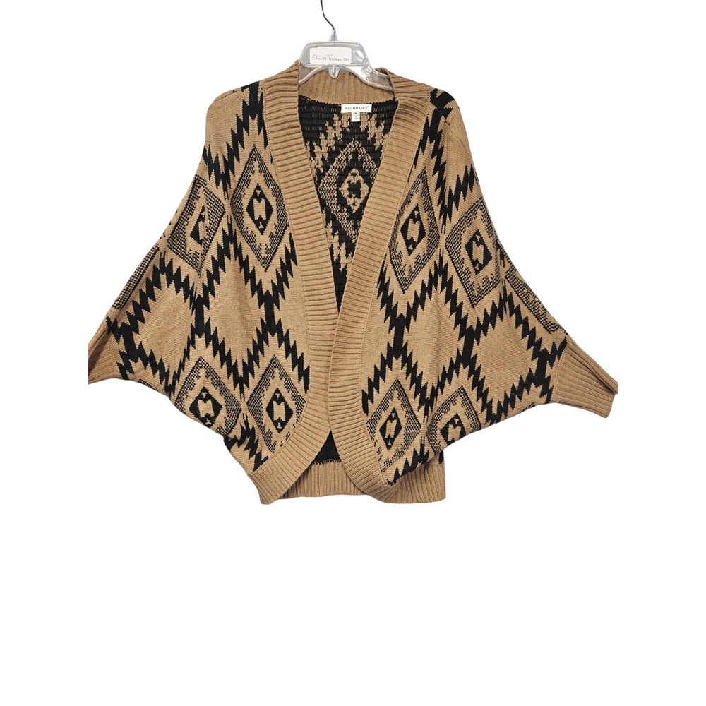 Roommates Womens Tan Black Geometric Southwestern Dolman Cardigan SW8554 M